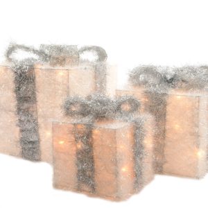 3 Cajas Regalo Lazo Plata Led Blanco pálido