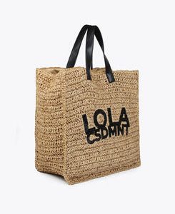 Bolso efecto rafia con detalle de logo en glitter Marron Lola Casademunt